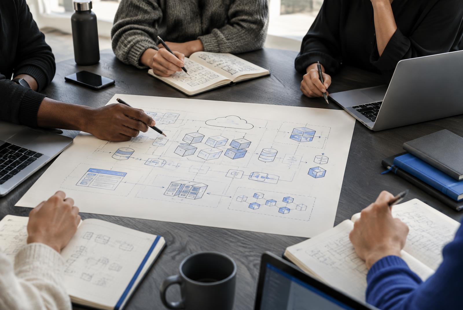 Collaborative technical planning around a systems diagram